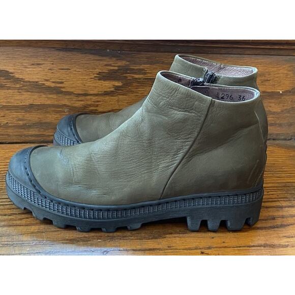 Lofina 296 leather Ankle Boots 36 Women’s 5.5 Made In Italy Zipper Olive Green - Picture 1 of 8